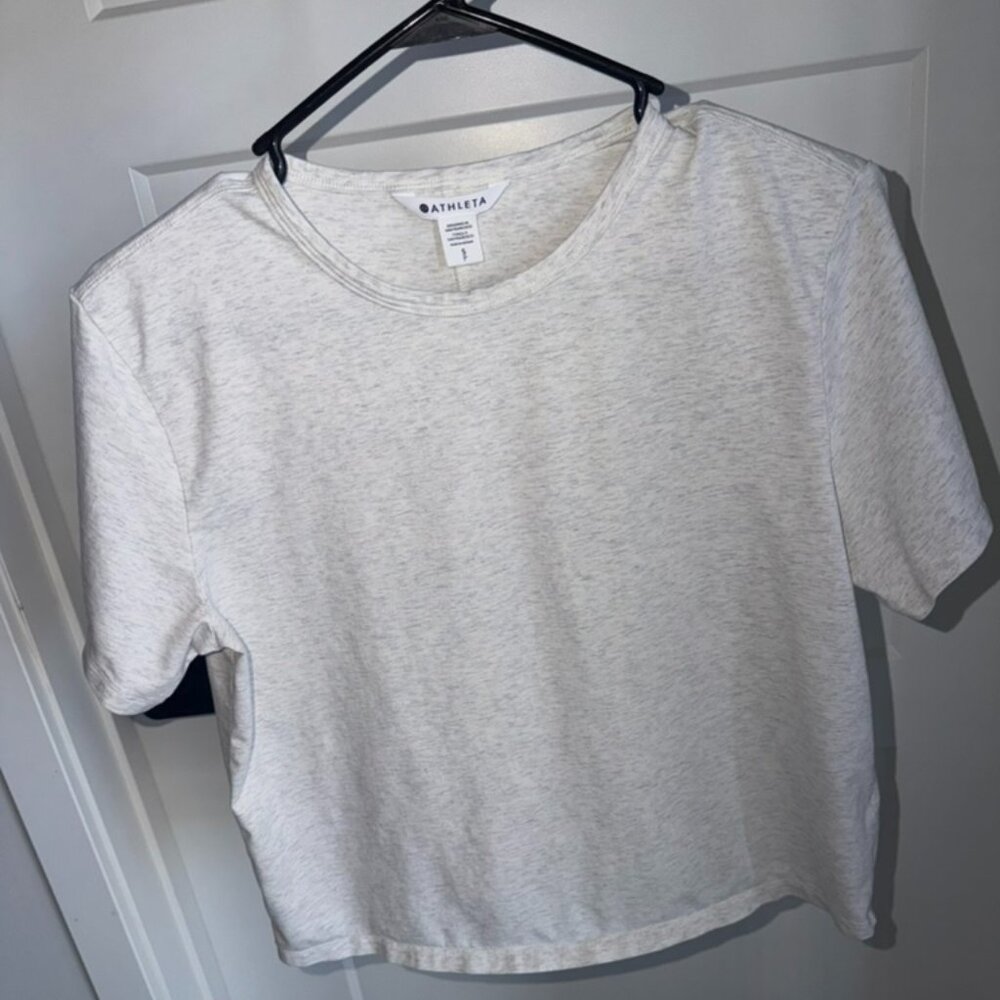 Athleta Women's Oatmeal Heather Short Sleeve Crop Tee